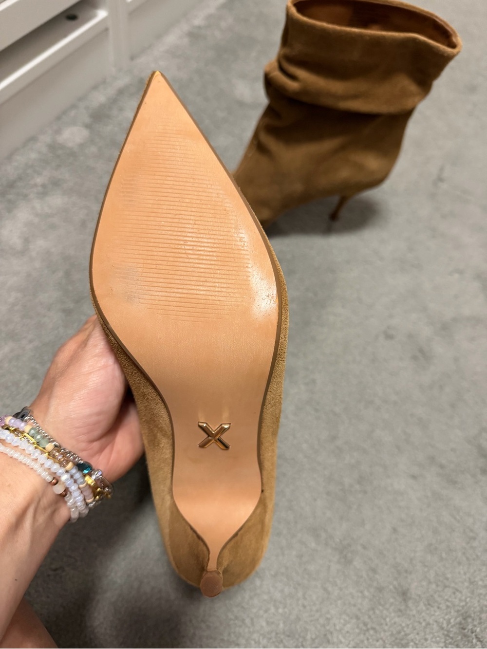 Suede Slouch Pointed-Toe Ankle Boots in Camel - Picture 2 of 6